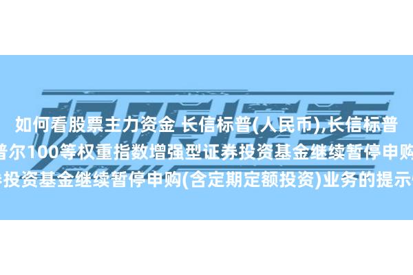 如何看股票主力资金 长信标普(人民币),长信标普(美元): 长信美国标准普尔100等权重指数增强型证券投资基金继续暂停申购(含定期定额投资)业务的提示性公告