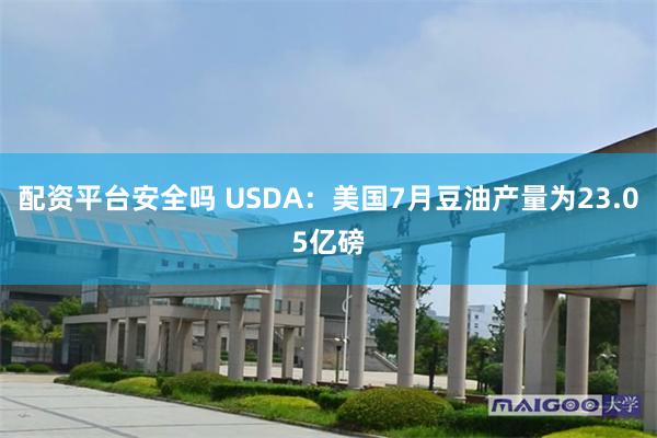 配资平台安全吗 USDA：美国7月豆油产量为23.05亿磅